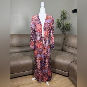 NWT RAGA x Anthropologie Boho Paisley Viscose Duster Jacket Kimono Sz Medium